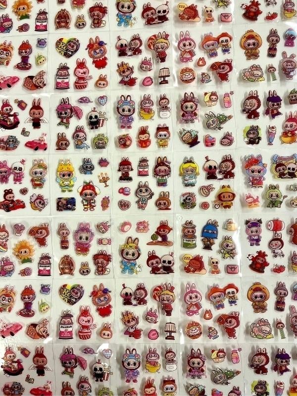 Kawaii Labubu Karakter Serisi Pembe Kutu 4 Bölüm 96 Yaprak 576 Adet Sticker Seti/Etiket/Çıkartma