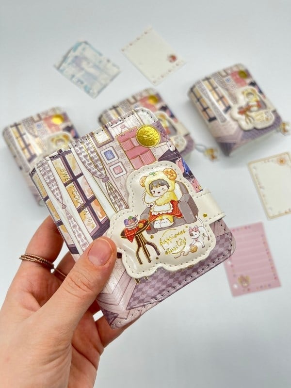 Kawaii Örgü Ören Kız ve Kedi Temalı Charmlı Mini Planlayıcı Spiralli Defter/80 Yaprak/Ajanda