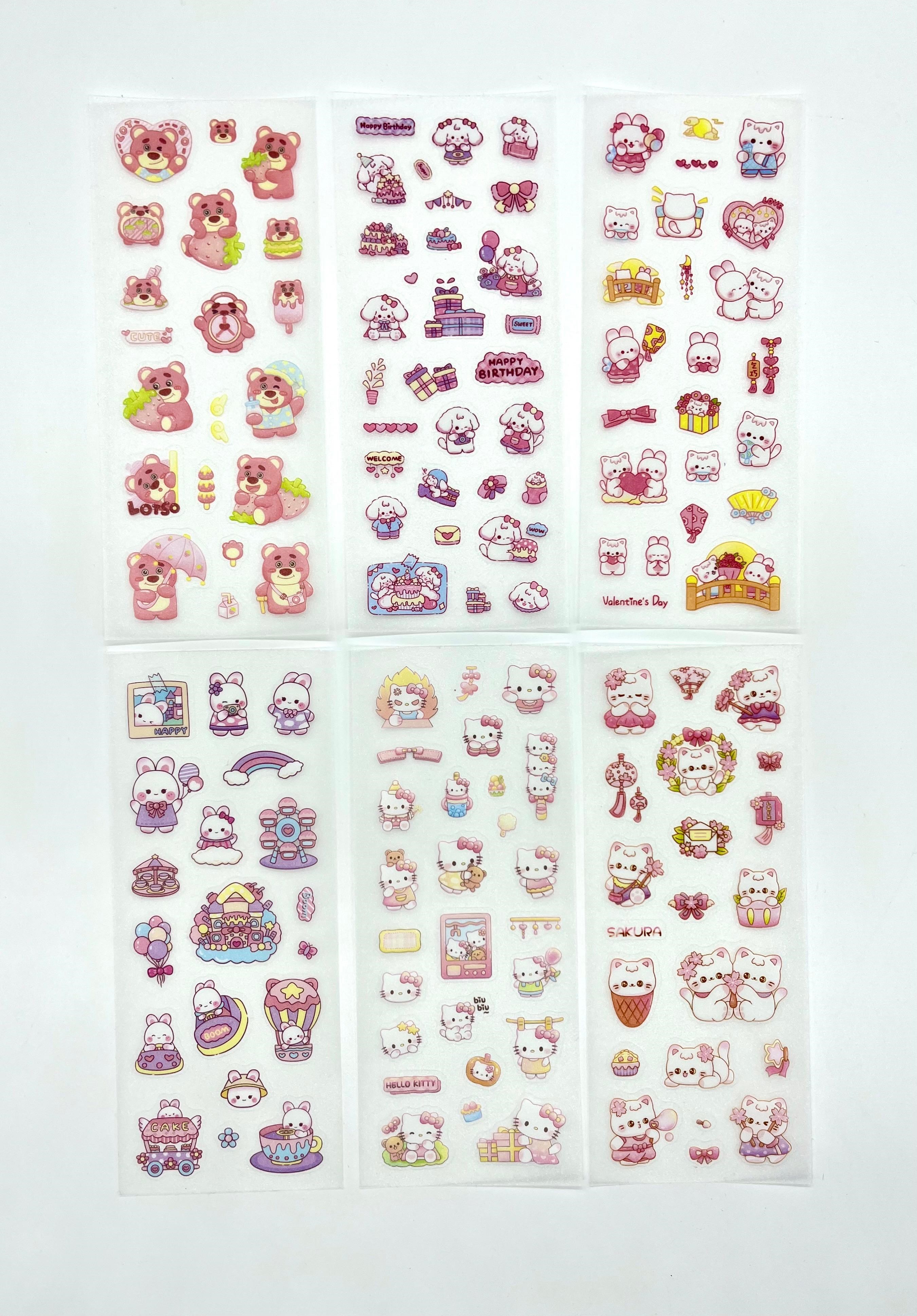 Kawaii Pembe Kedi ve Tavşan Doğum Günü Temalı 6 Yaprak 115 Adet Sticker Seti/Etiket/Çıkartma