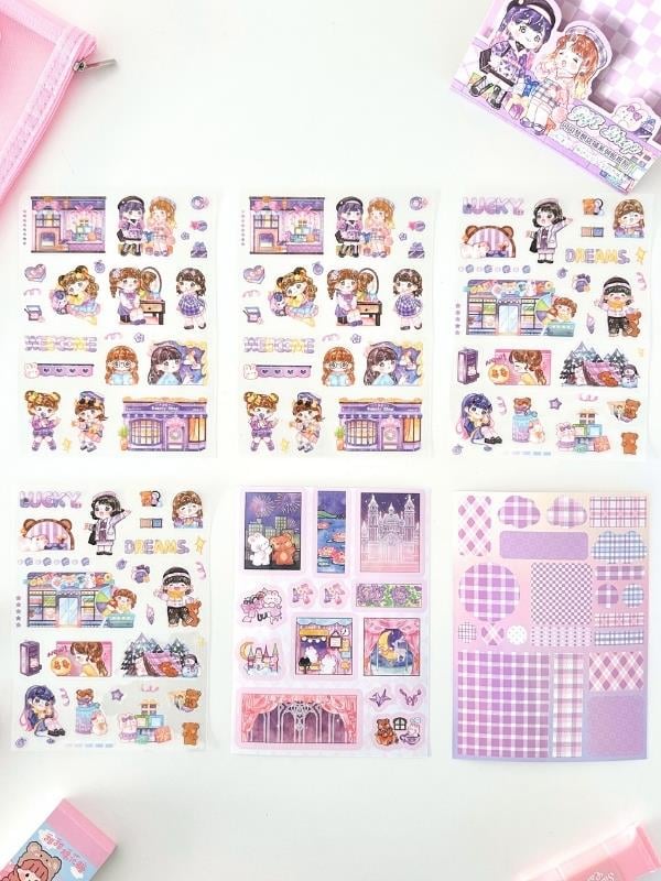 Kawaii Pink Dream 10 Parça Dopdolu Tatlı Pembe Çocuk Kırtasiye Seti/File Çanta/Sticker/Defter/Kalem