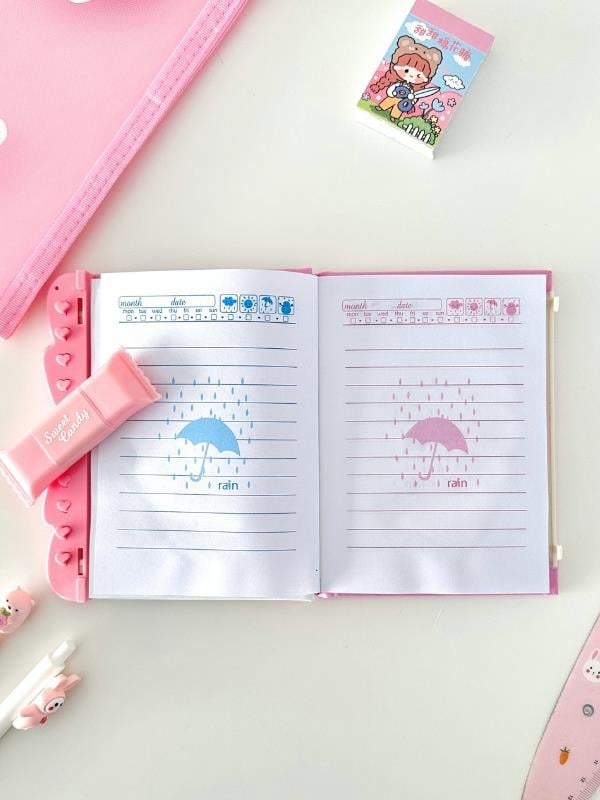 Kawaii Pink Dream 10 Parça Dopdolu Tatlı Pembe Çocuk Kırtasiye Seti/File Çanta/Sticker/Defter/Kalem