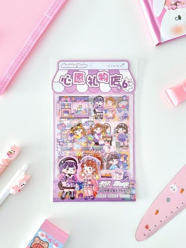 Kawaii Pink Dream 10 Parça Dopdolu Tatlı Pembe Çocuk Kırtasiye Seti/File Çanta/Sticker/Defter/Kalem