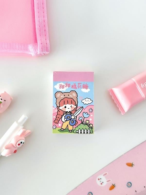 Kawaii Pink Dream 10 Parça Dopdolu Tatlı Pembe Çocuk Kırtasiye Seti/File Çanta/Sticker/Defter/Kalem