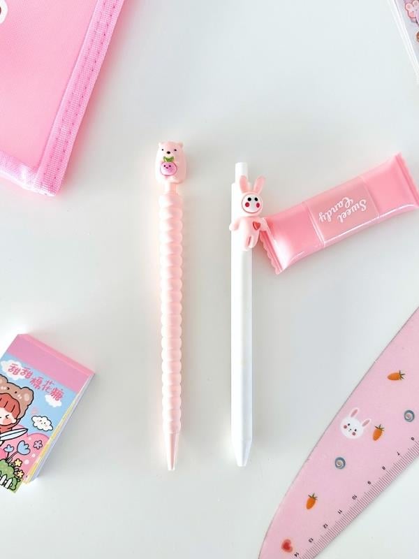 Kawaii Pink Dream 10 Parça Dopdolu Tatlı Pembe Çocuk Kırtasiye Seti/File Çanta/Sticker/Defter/Kalem