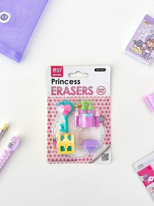 Kawaii Purple Dream 9 Parça Mor Masal Dünyası Çocuk Kırtasiye Seti/File Çanta/Sticker/Kalem/Silgi