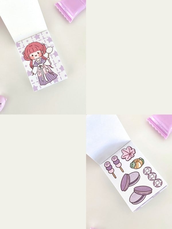 Kawaii Purple Dream 9 Parça Mor Masal Dünyası Çocuk Kırtasiye Seti/File Çanta/Sticker/Kalem/Silgi