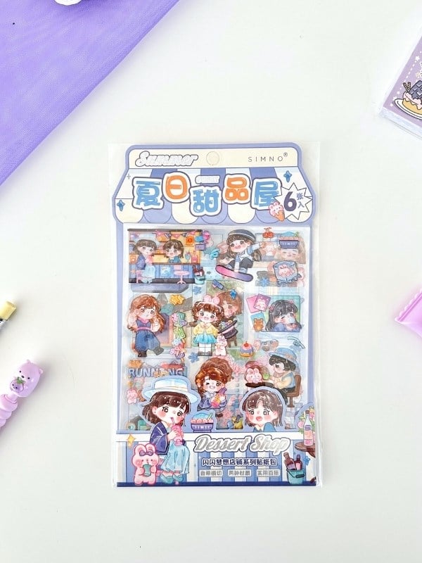 Kawaii Purple Dream 9 Parça Mor Masal Dünyası Çocuk Kırtasiye Seti/File Çanta/Sticker/Kalem/Silgi