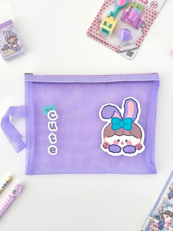 Kawaii Purple Dream 9 Parça Mor Masal Dünyası Çocuk Kırtasiye Seti/File Çanta/Sticker/Kalem/Silgi