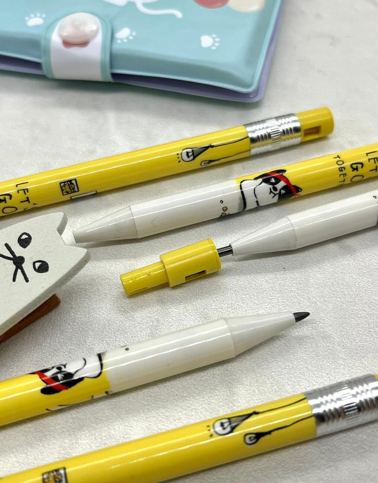 Kawaii Sarı Desenli Kalemtraşlı Kalın Uçlu Kurşun Kalem