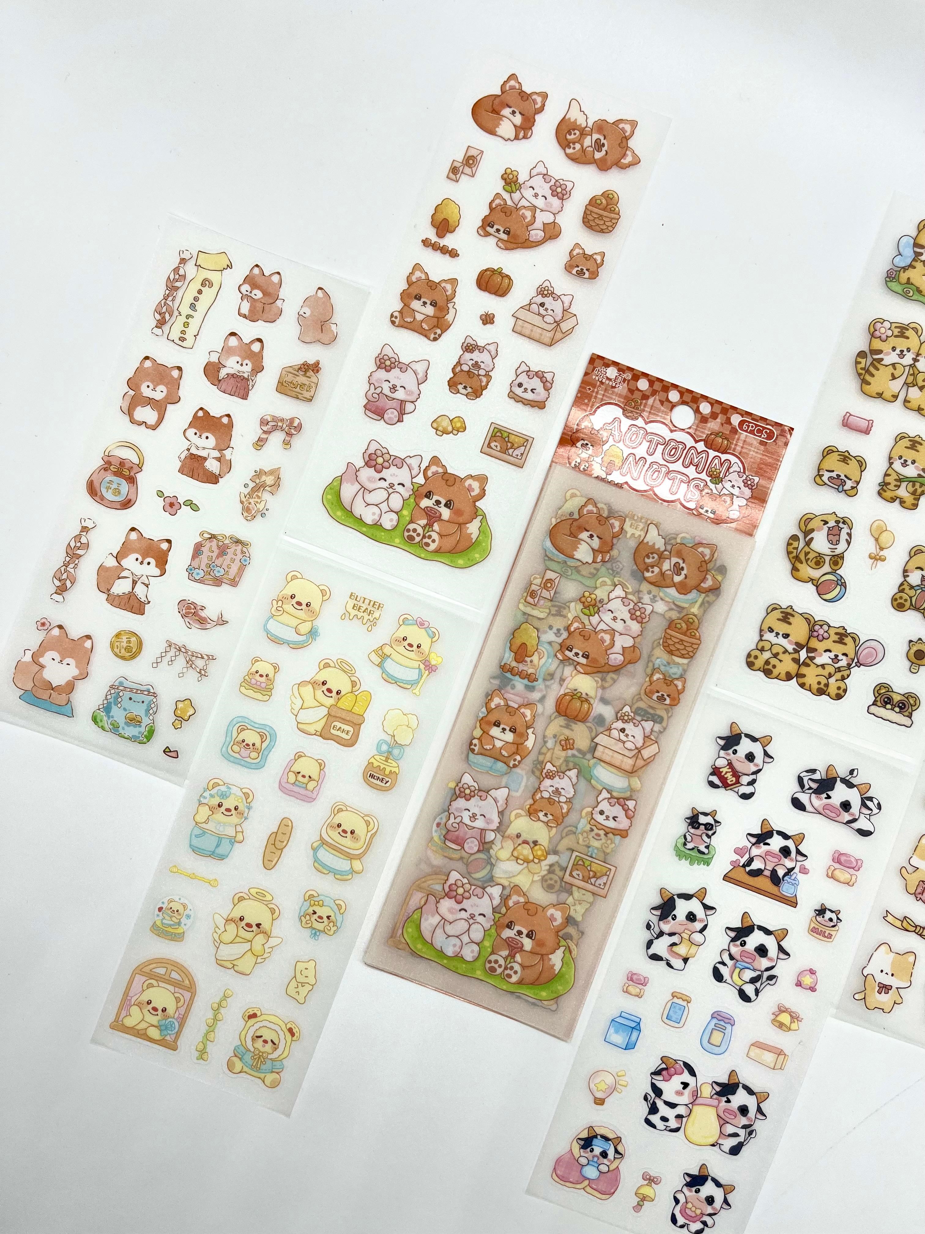 Kawaii Sevimli Hayvanlar 6 Yaprak 115 Adet Pastel Sticker Seti / Çıkartma / Etiket