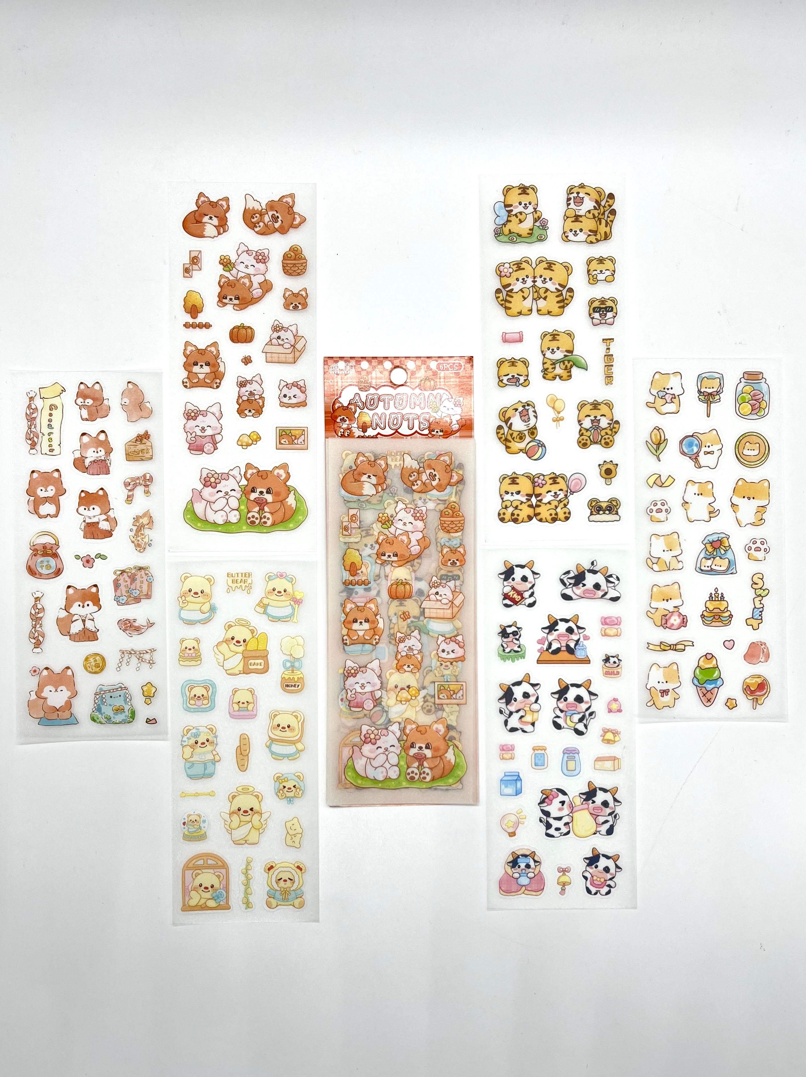 Kawaii Sevimli Hayvanlar 6 Yaprak 115 Adet Pastel Sticker Seti / Çıkartma / Etiket