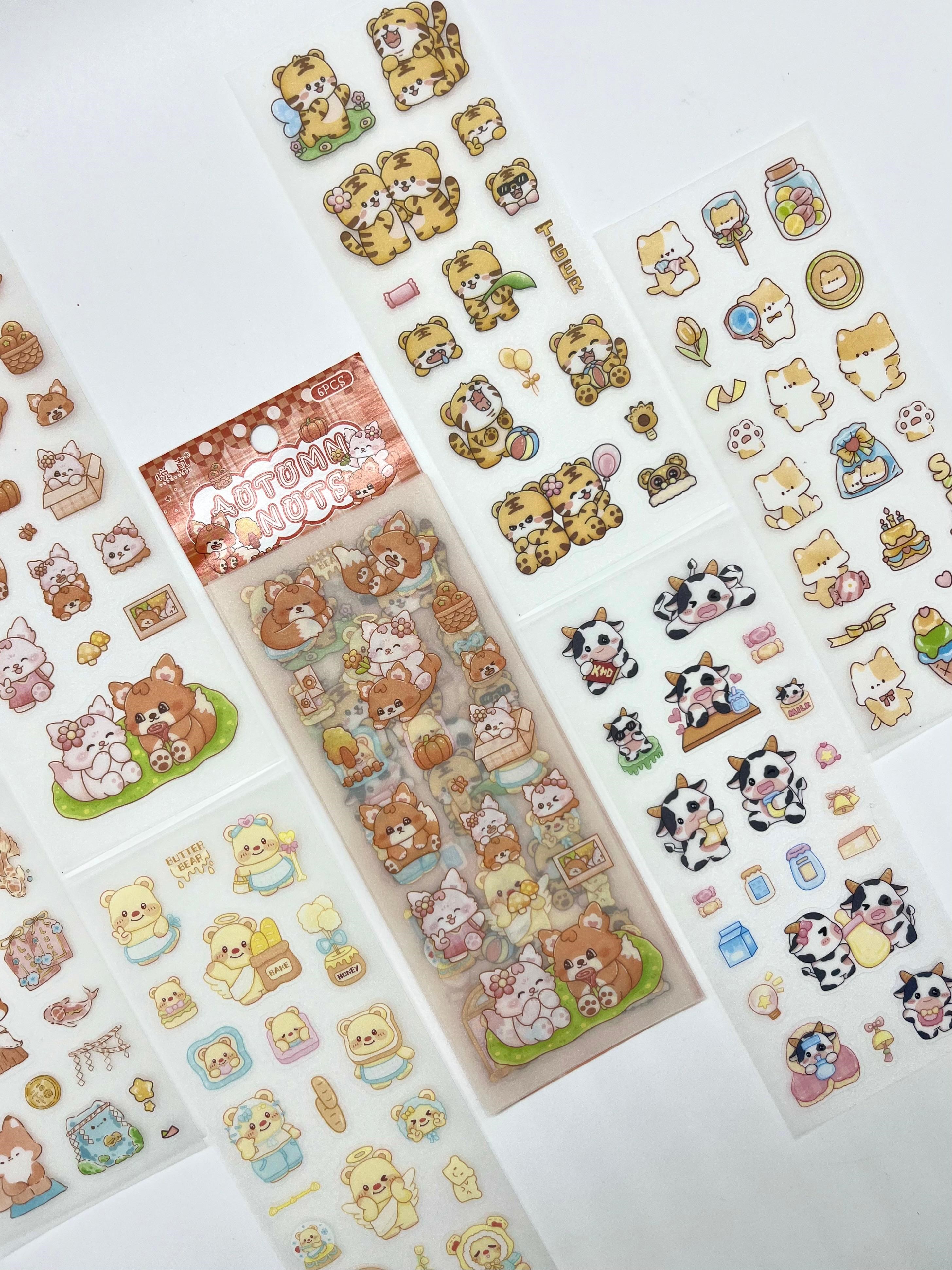 Kawaii Sevimli Hayvanlar 6 Yaprak 115 Adet Pastel Sticker Seti / Çıkartma / Etiket