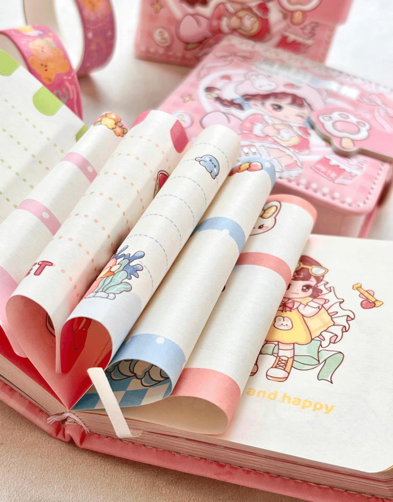 Kawaii Sevimli Kız Atıştırmalık Dükkanı Pembe Renkli Desenli 256 Sayfa Mini Defter/Mıknatıslı Ajanda