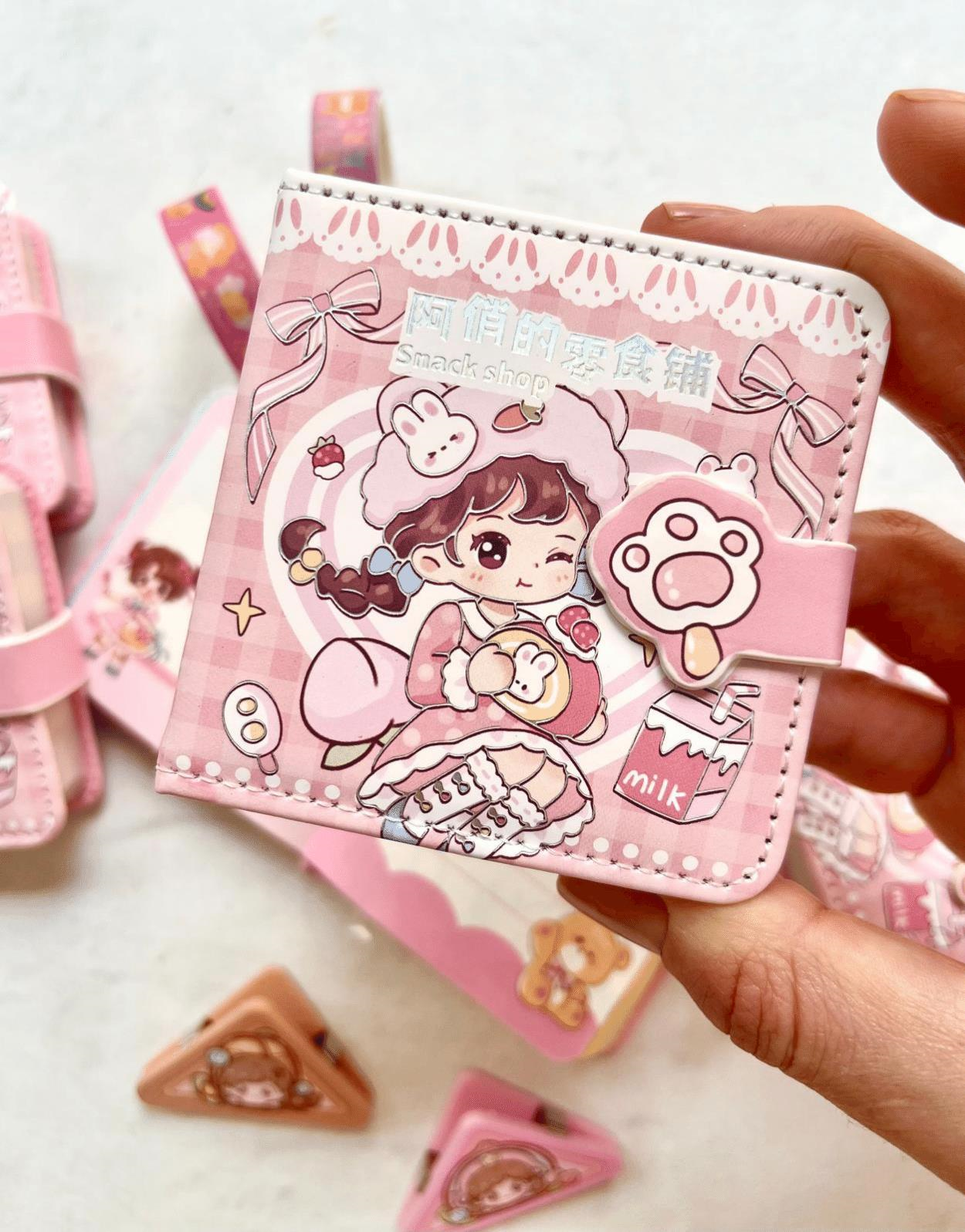 Kawaii Sevimli Kız Atıştırmalık Dükkanı Pembe Renkli Desenli 256 Sayfa Mini Defter/Mıknatıslı Ajanda
