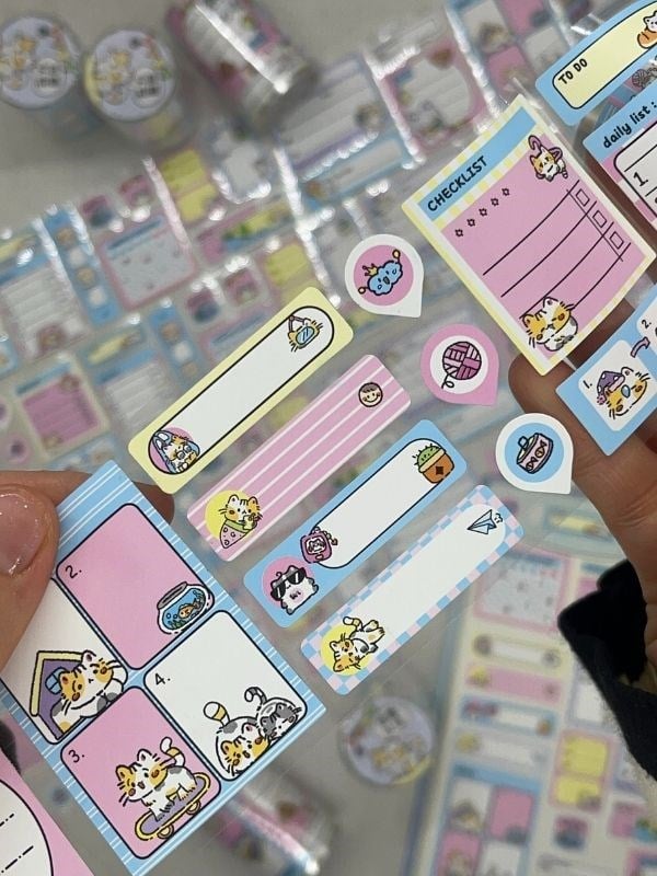 Kedi Temalı Tek Tek Çıkartmalı Haftalık-Aylık Planlayıcı Motivasyon Stickerı Washi Bant/Etiket/Bullet Journal