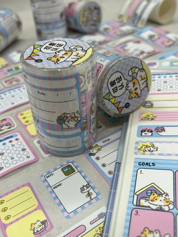 Kedi Temalı Tek Tek Çıkartmalı Haftalık-Aylık Planlayıcı Motivasyon Stickerı Washi Bant/Etiket/Bullet Journal