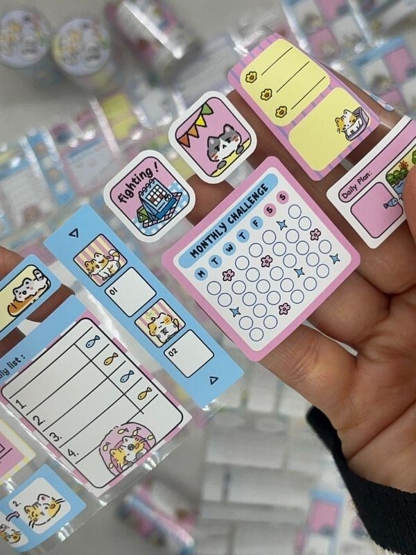 Kedi Temalı Tek Tek Çıkartmalı Haftalık-Aylık Planlayıcı Motivasyon Stickerı Washi Bant/Etiket/Bullet Journal
