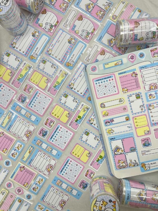 Kedi Temalı Tek Tek Çıkartmalı Haftalık-Aylık Planlayıcı Motivasyon Stickerı Washi Bant/Etiket/Bullet Journal