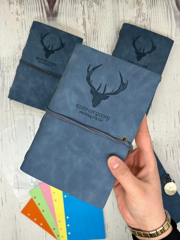 Keep On Going Binderli Deri Kapak Depolama Dosyalı Mavi Renk Özel Tasarım Ajanda/Notebook/Klasörlü Defter