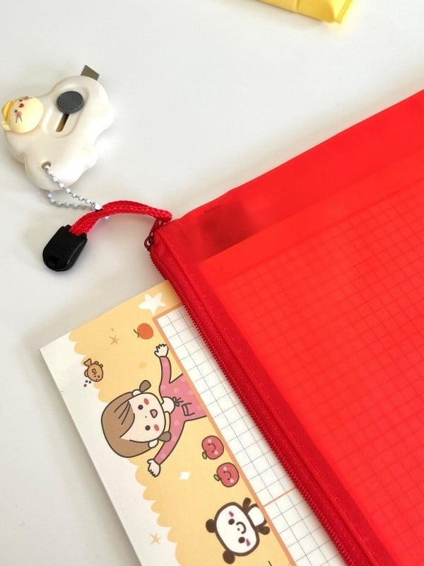 Kırmızı Yarı Şeffaf Büyük Boy Çift Bölme Fermuarlı Organizer Dosya Çantası (38*26,5cm)/Toparlayıcı