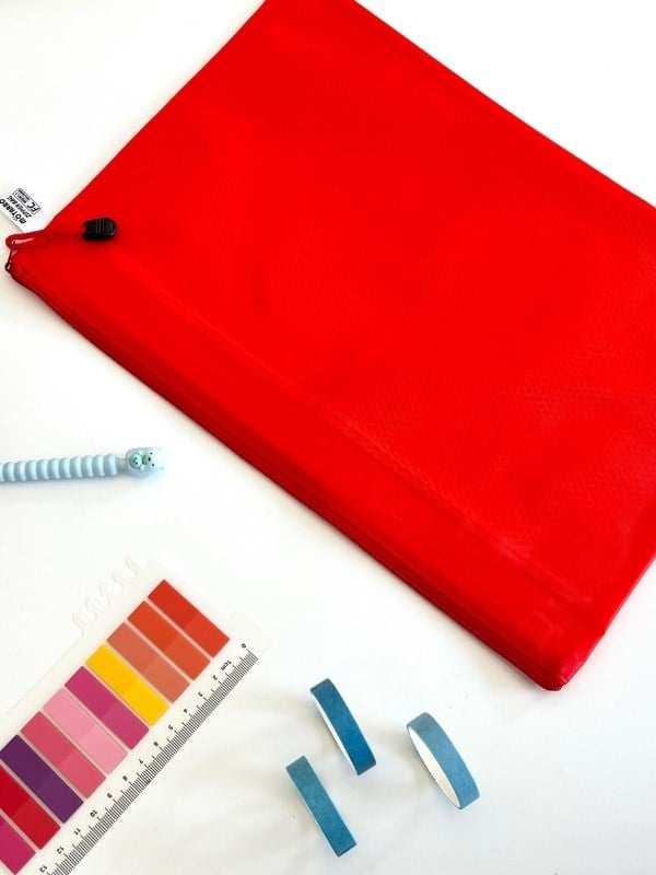Kırmızı Yarı Şeffaf Büyük Boy Çift Bölme Fermuarlı Organizer Dosya Çantası (38*26,5cm)/Toparlayıcı