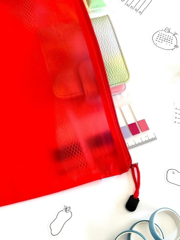 Kırmızı Yarı Şeffaf Büyük Boy Çift Bölme Fermuarlı Organizer Dosya Çantası (38*26,5cm)/Toparlayıcı