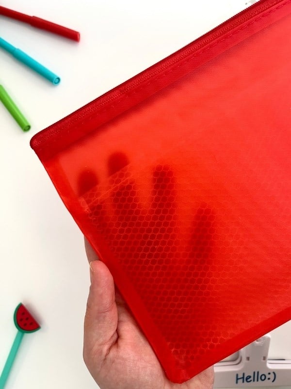 Kırmızı Yarı Şeffaf Küçük Boy Çift Bölme Fermuarlı Organizer Dosya Çantası (23*16.5cm)/Toparlayıcı
