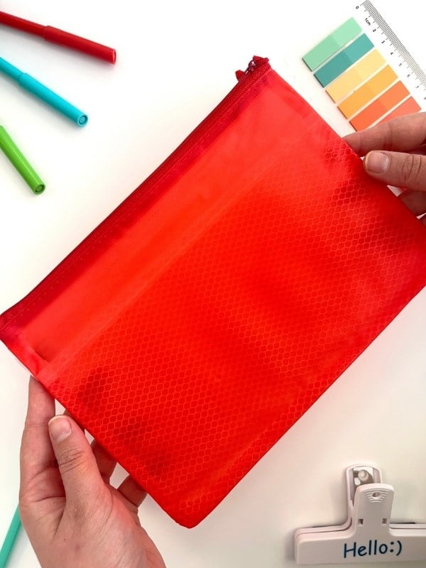 Kırmızı Yarı Şeffaf Küçük Boy Çift Bölme Fermuarlı Organizer Dosya Çantası (23*16.5cm)/Toparlayıcı