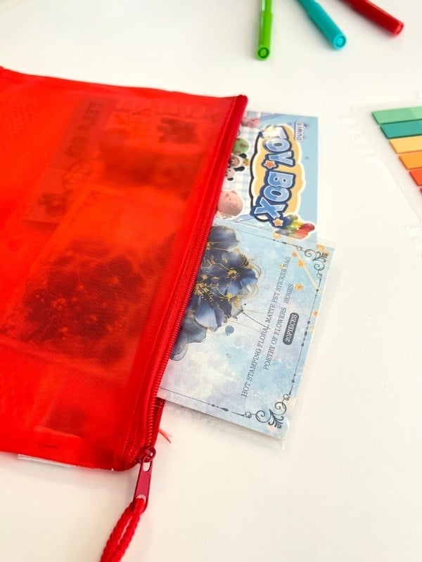 Kırmızı Yarı Şeffaf Küçük Boy Çift Bölme Fermuarlı Organizer Dosya Çantası (23*16.5cm)/Toparlayıcı