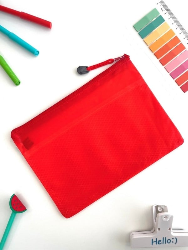 Kırmızı Yarı Şeffaf Küçük Boy Çift Bölme Fermuarlı Organizer Dosya Çantası (23*16.5cm)/Toparlayıcı
