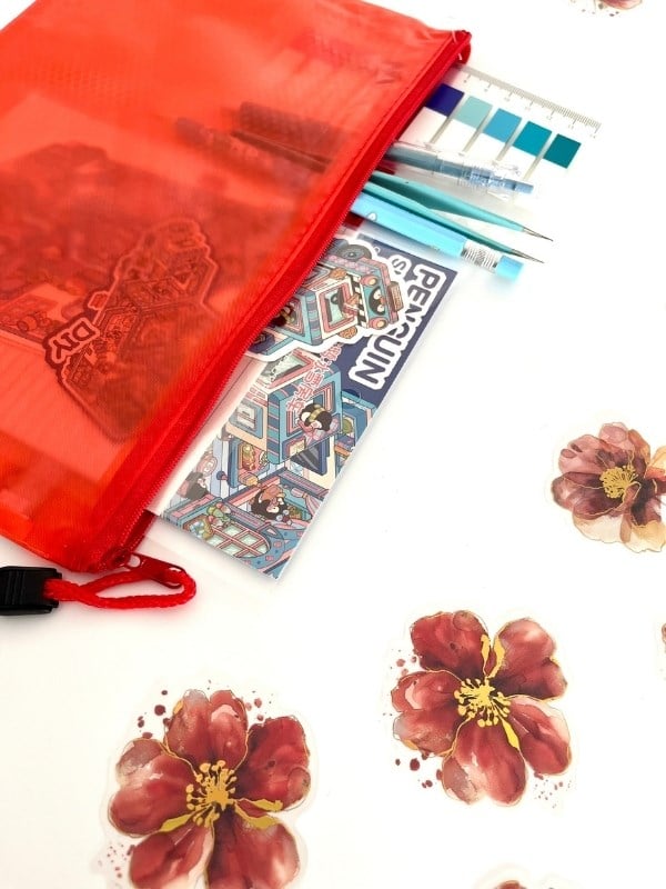 Kırmızı Yarı Şeffaf Orta Boy Çift Bölme Fermuarlı Organizer Dosya Çantası (29*19cm)/Toparlayıcı
