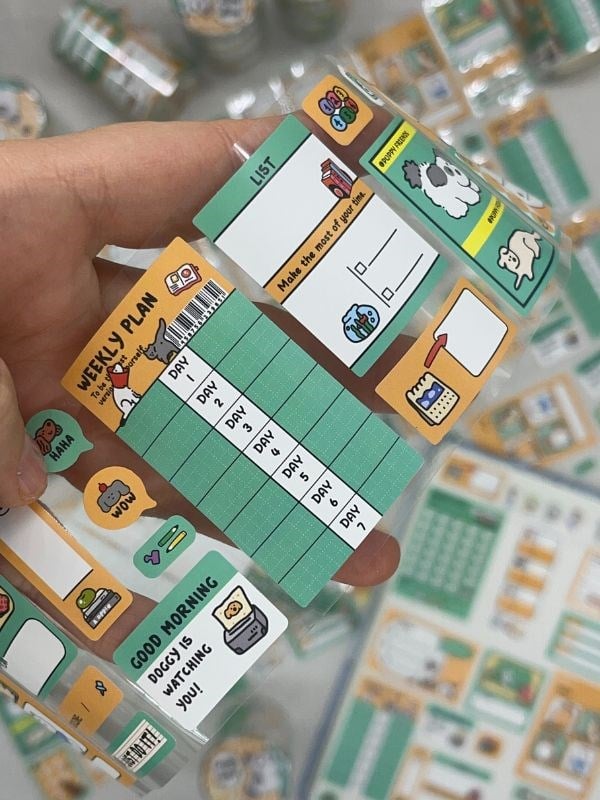 Köpek Temalı Tek Tek Çıkartmalı Haftalık-Aylık Planlayıcı Motivasyon Stickerı Washi Bant/Etiket/Bullet Journal