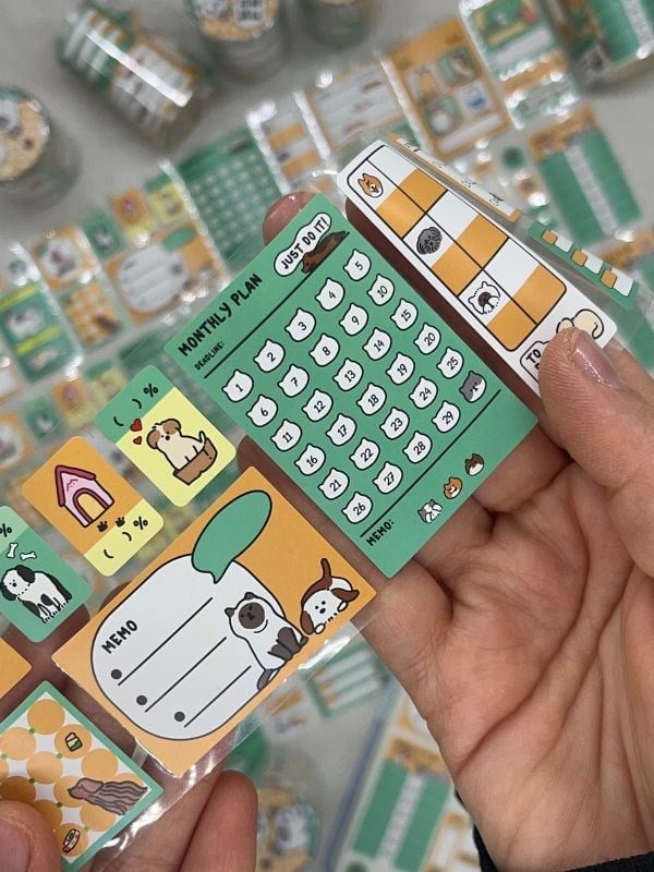 Köpek Temalı Tek Tek Çıkartmalı Haftalık-Aylık Planlayıcı Motivasyon Stickerı Washi Bant/Etiket/Bullet Journal