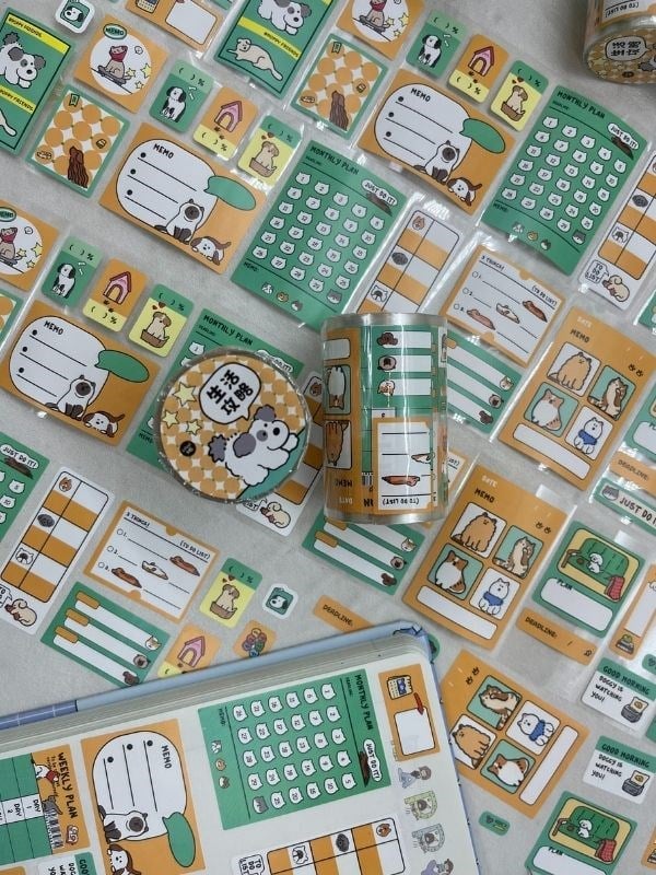 Köpek Temalı Tek Tek Çıkartmalı Haftalık-Aylık Planlayıcı Motivasyon Stickerı Washi Bant/Etiket/Bullet Journal