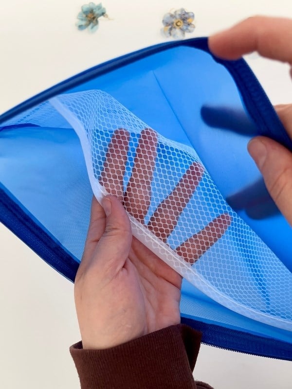 Koyu Mavi Yarı Şeffaf Büyük Boy Çift Bölme Fermuarlı Organizer Dosya Çantası (38*26,5cm)/Toparlayıcı