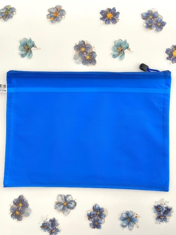 Koyu Mavi Yarı Şeffaf Büyük Boy Çift Bölme Fermuarlı Organizer Dosya Çantası (38*26,5cm)/Toparlayıcı