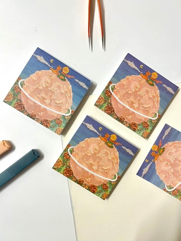 Küçük Prens Temalı Gezegen ve Çiçek Desenli Postit/Post-itYapışkanlı Not Kağıdı/Sticky Note