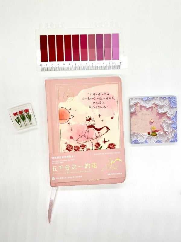 Küçük Prens Temalı Journal Seti Pembe Renk Defter/ Postit/ Bordo İndeks/ Pembe Lale Klips