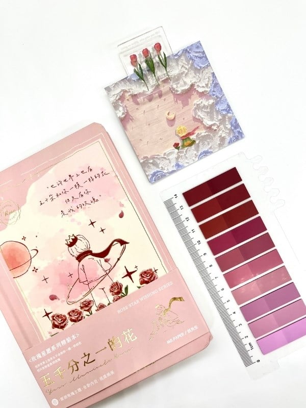 Küçük Prens Temalı Journal Seti Pembe Renk Defter/ Postit/ Bordo İndeks/ Pembe Lale Klips