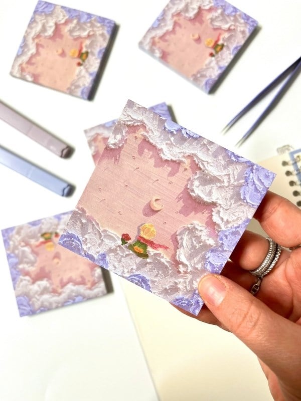 Küçük Prens Temalı Pembe ve Mor Bulut Desenli Postit/Post-it/Yapışkanlı Not Kağıdı/Sticky Note