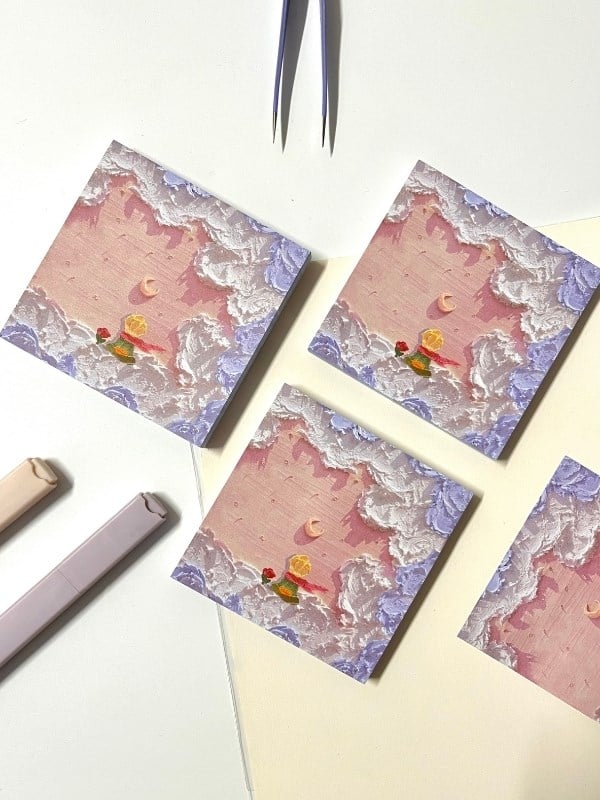 Küçük Prens Temalı Pembe ve Mor Bulut Desenli Postit/Post-it/Yapışkanlı Not Kağıdı/Sticky Note