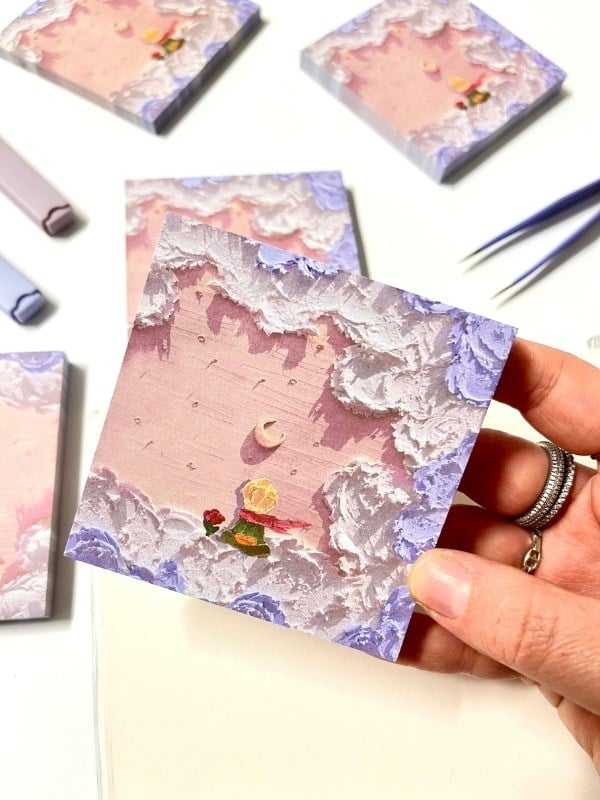 Küçük Prens Temalı Pembe ve Mor Bulut Desenli Postit/Post-it/Yapışkanlı Not Kağıdı/Sticky Note