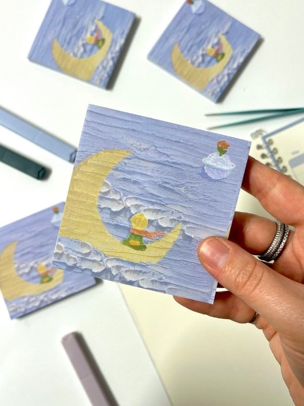 Küçük Prens Temalı Sarı Ay ve Bulut Desenli Postit/Post-it/Yapışkanlı Not Kağıdı/Sticky Note