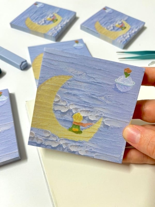 Küçük Prens Temalı Sarı Ay ve Bulut Desenli Postit/Post-it/Yapışkanlı Not Kağıdı/Sticky Note