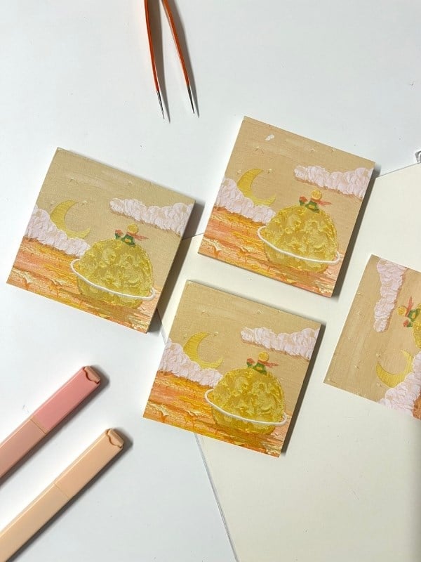 Küçük Prens Temalı Sarı Gezegen ve Bulut Desenli Postit/Post-it/Yapışkanlı Not Kağıdı/Sticky Note
