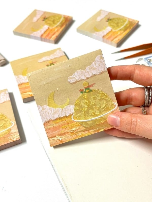 Küçük Prens Temalı Sarı Gezegen ve Bulut Desenli Postit/Post-it/Yapışkanlı Not Kağıdı/Sticky Note