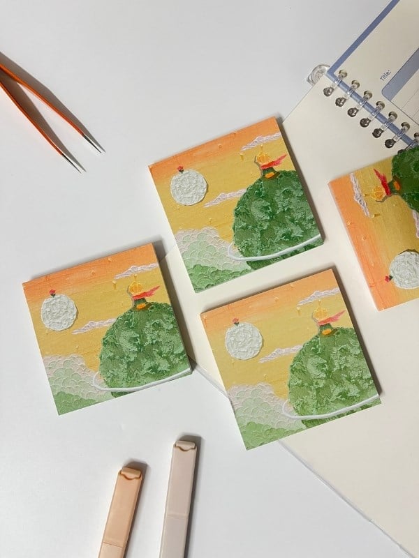 Küçük Prens Temalı Yeşil Gezegen ve Gün Batımı Desenli Postit/Post-it/Yapışkanlı Not Kağıdı/Sticky
