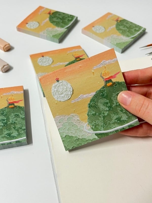 Küçük Prens Temalı Yeşil Gezegen ve Gün Batımı Desenli Postit/Post-it/Yapışkanlı Not Kağıdı/Sticky