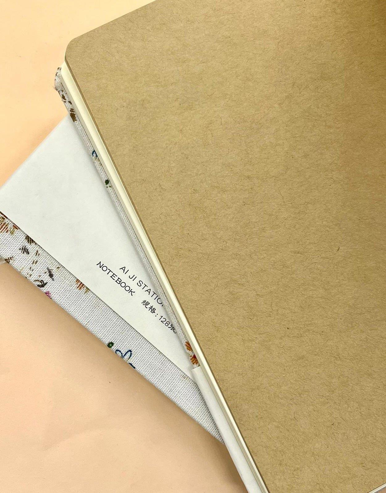 Kumaş Kapaklı Beyaz Renk Desenli  A5 Defter / Notebook