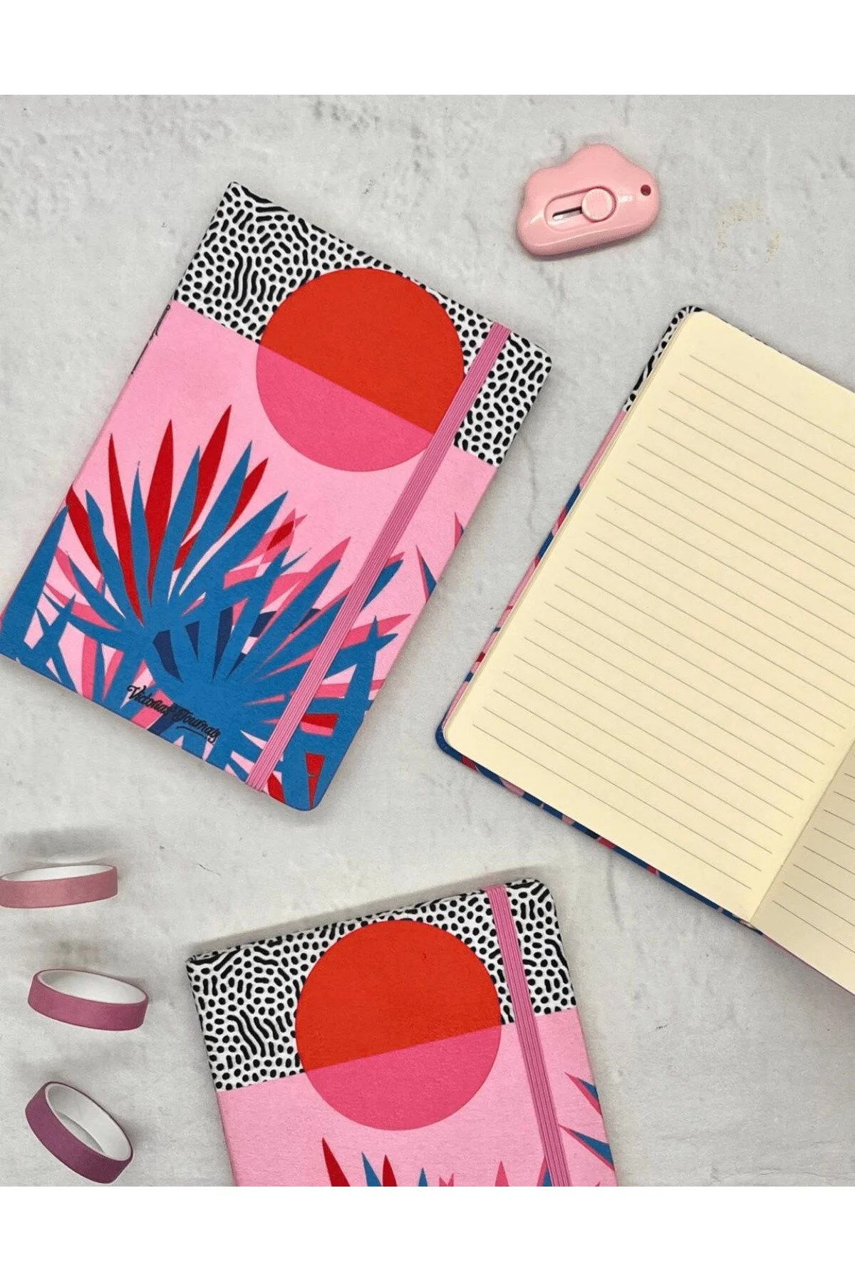 Kumaş Sert Kapak Tropical Desenli Çizgili Ajanda / Defter/ Bullet Journal